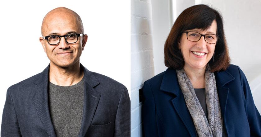Microsoft CEO Satya Nadella and Cornell University President Martha E. Pollack