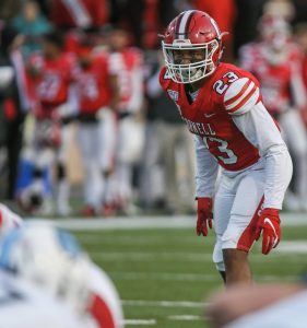 Jelani Taylor ’20 playing football at Cornell in the last game of his senior year