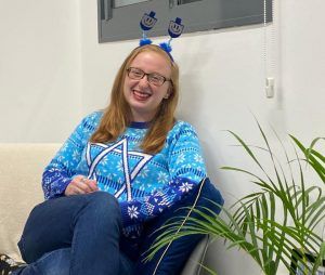 Jillian Shapiro ’20 celebrating Chanukah in her dorm in Tel Aviv