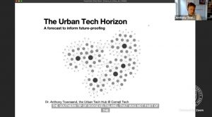 Screenshot of an Urban Tech forecasting model, in which the graphic dots represent elements of urban life that may grow over the next decade