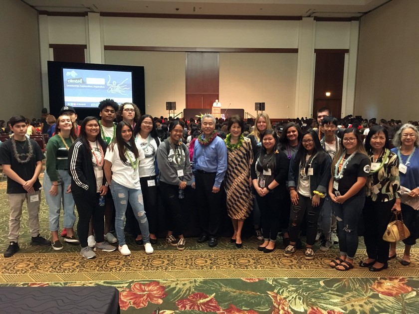 Hawai’i Governor David Ige and First Lady Dawn Amano-Ige with students from high schools on O’ahu at the 2019 LEI (Leadership Exploration Inspiration) program.