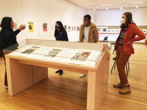 Durba Ghosh (left) and her students at the Johnson Museum in March 2021