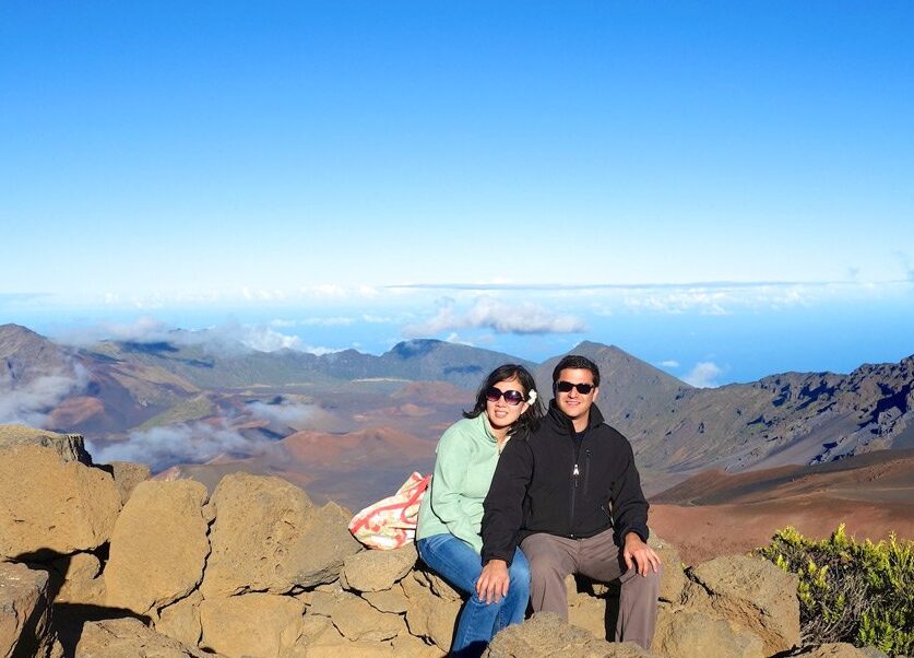 Esteban Gazel and his wife, Naya Sou, assistant dean of the College of Arts and Sciences, conducting field work in Haleakala, Maui