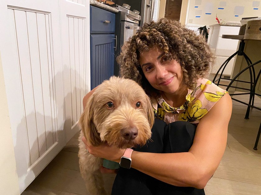 Michelle Moyal adopted Chester through her own PCS service. “This fuzzy, mild-mannered dog was originally rescued as a stray from North Carolina,” she says. “One of our student surgeons neutered him and removed some bird shot from his back leg. He has since become best friends with my other dog, Carl!”