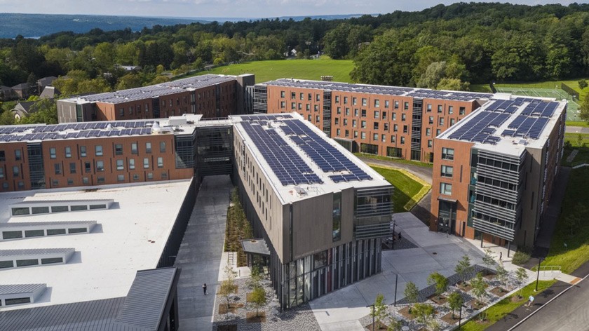 Solar arrays on Ganędagǫ: Hall and Toni Morrison Hall on North Campus make these some of the most energy-efficient buildings on campus.