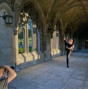 Dancer and new member Aleks Cornforth ’25 at the fall 2021 Pandora photo shoot  Credit: Lindsey Forg