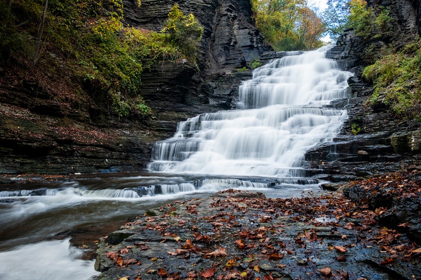 Enjoy the beauty of a fall day in Cascadilla Gorge, photographed by Cornell University photographer Sreang “C” Hok.