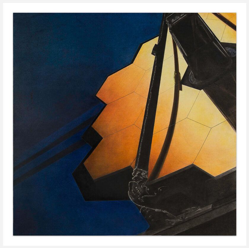 This drawing by artist Tim Makepeace ’84 is part of a juried show celebrating the James Webb Space Telescope