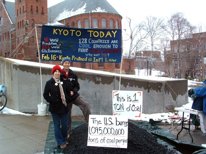 “For several years, KN members delivered a ton of coal to Ho Plaza on Earth Day,” Lanny says. “They asked passersby how long that amount of coal would operate a hair dryer—and everyone was always surprised to learn that it was not that long. Letting other students see and touch the coal helped promote climate literacy on campus.” Lanny did the math and, according to his calculations, burning one ton of coal would run a 1500-watt hair dryer for about 60 days, and produce two tons of carbon dioxide.