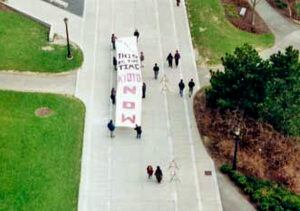 "This is the time... Kyoto Now!" one of the banners proclaims, as viewed from the Clocktower.