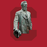 Cornell mobile background with Ezra statue