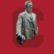 Cornell watch background with Ezra statue