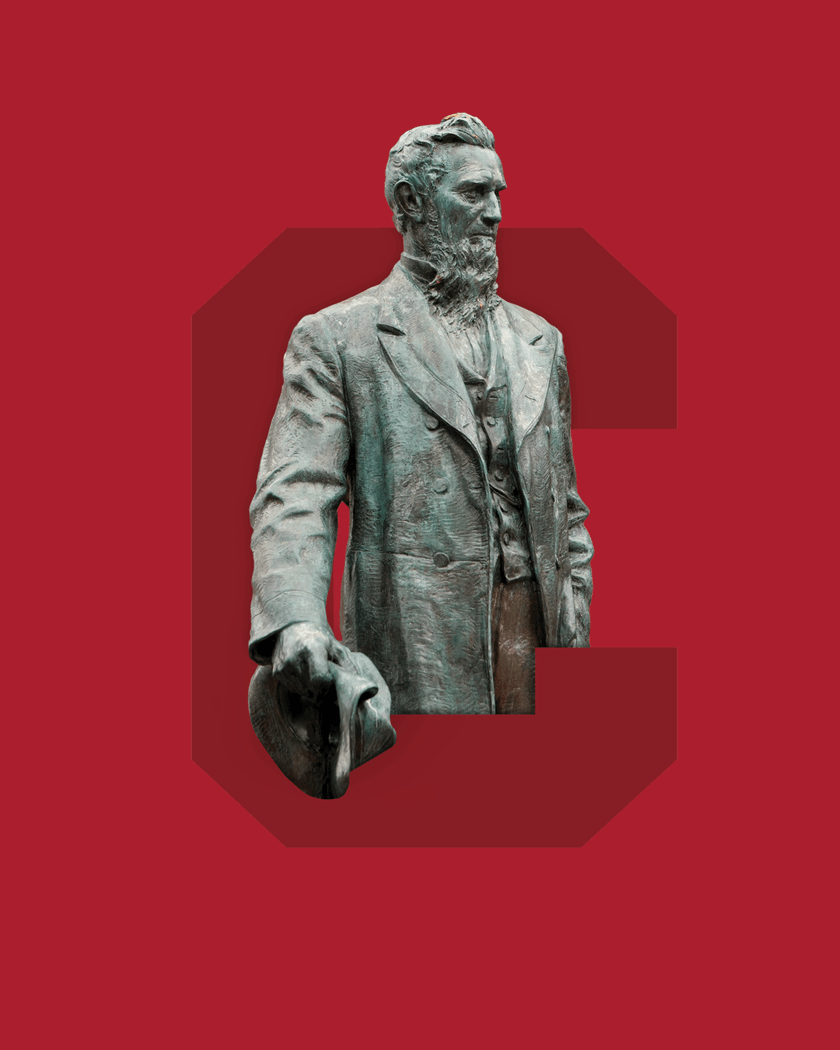 Cornell watch background with Ezra statue