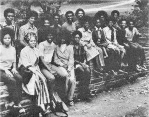 Rodney (back row, first person on the left) at Cornell University in 1973 with Black students who produced urban music and news programming at the campus radio station