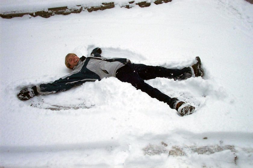 Christian Polman ’05, MBA ’11 embracing winter in Ithaca in 2003, as an undergraduate at Cornell