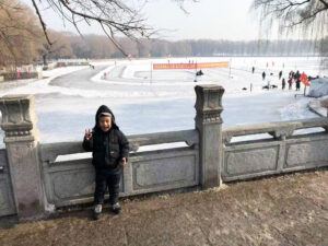 Enjue’s son Andrew at an ice rink in Shenyang