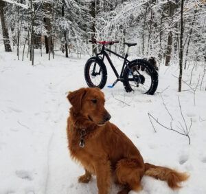 Fat biking with Calvin in a white lace wonderland