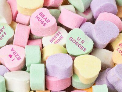 Cornell-themed conversation hearts candy