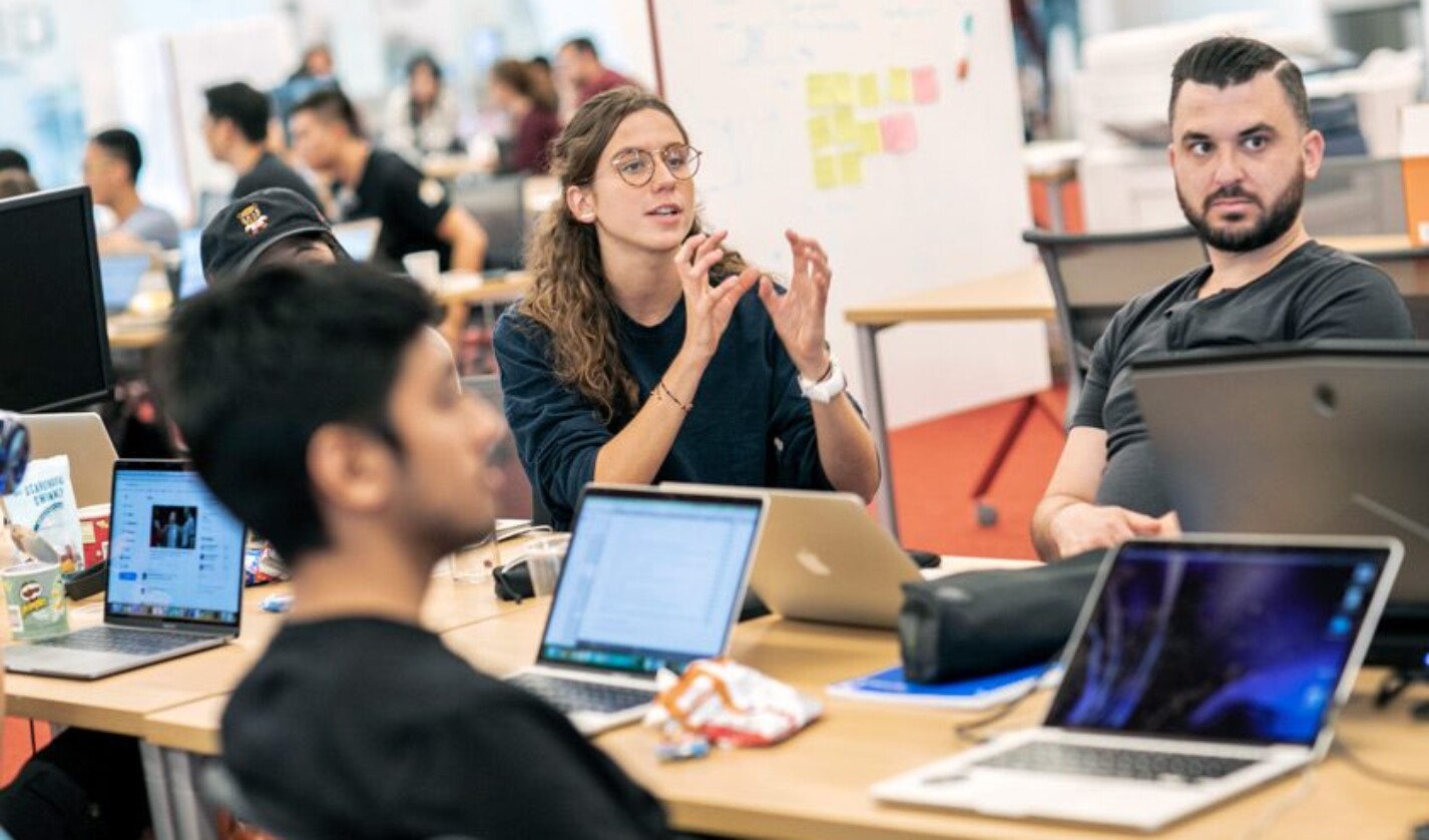 Teamwork for Product Studio at Cornell Tech: (L to R) Chinmay Bhat MS ’21, Irene Font Peradejordi MS ’21, and Noah Gaynor MS ’10, MBA ’20