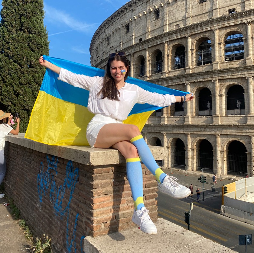 Maryna attends Ukraine’s Euro Cup quarter final game in Rome in July 2021