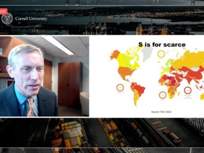 Screenshot of Dean Alex Colvin PhD ’99 hosting “Supply Chain in Chaos” on April 14