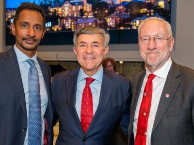 Ray Jayawardhana, the Harold Tanner Dean of Arts and Sciences; Robert S. Harrison ’76, chair of the Cornell Board of Trustees; and Provost Michael Kotlikoff