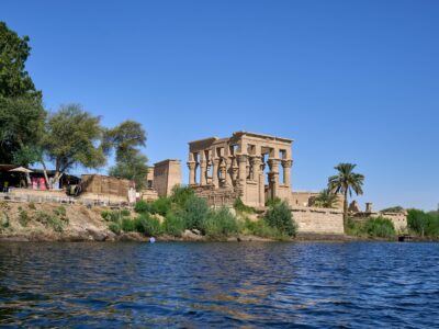Nile River view of Egyptian ruins
