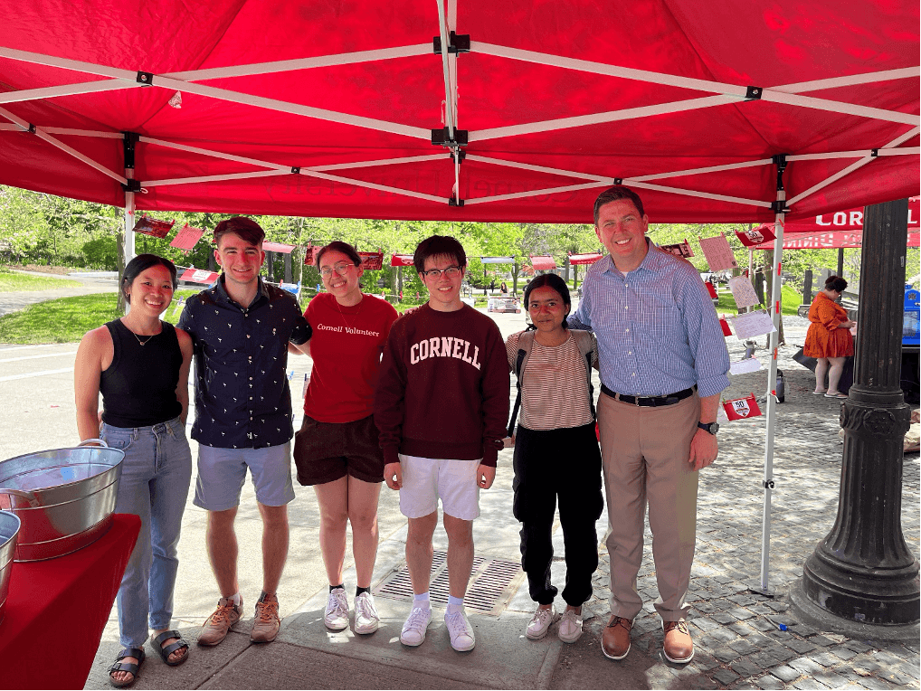 Cornell students with Ryan Lombardi, vice president for Student and Campus Life