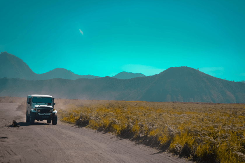 Truck on road with mountains