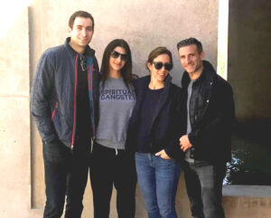 (L to R) Andrew Ross Sorkin ’99, Pilar Queen, Lauren Taylor Wolfe ’00, and Josh, who met Andrew in an entrepreneurship class at Cornell. The two men have been good friends ever since.