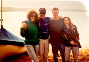 The Madon family at Cayuga Lake in 1994: (L to R) Susan, Roger, Michael, and Meredith Madon ’99