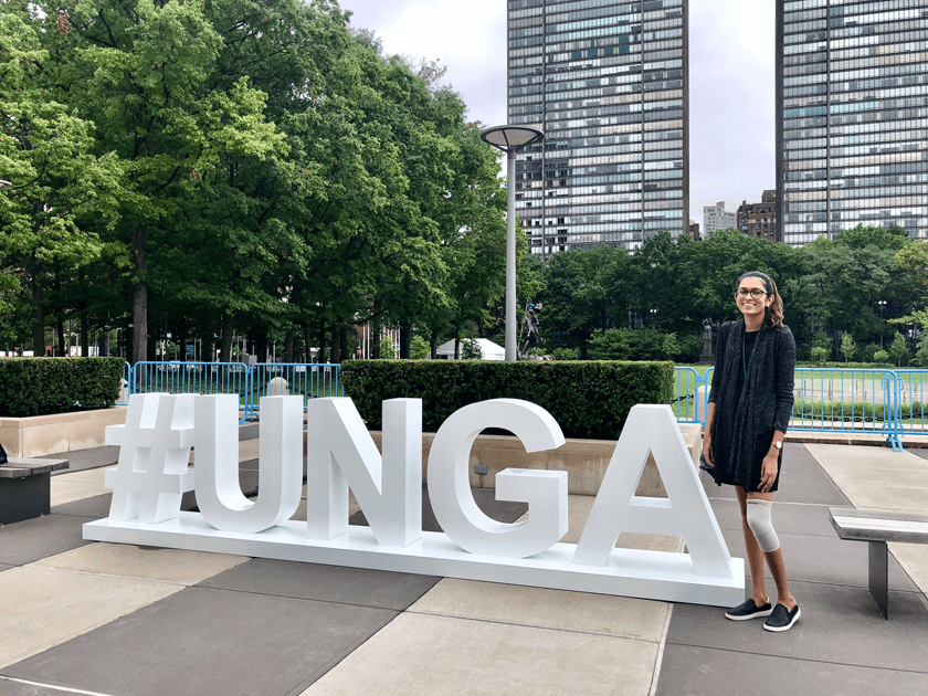 Sanjana at the United Nations General Assembly in 2018