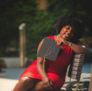 Kamillah at her MBA graduation ceremony in May 2022 at the Cornell Tech campus