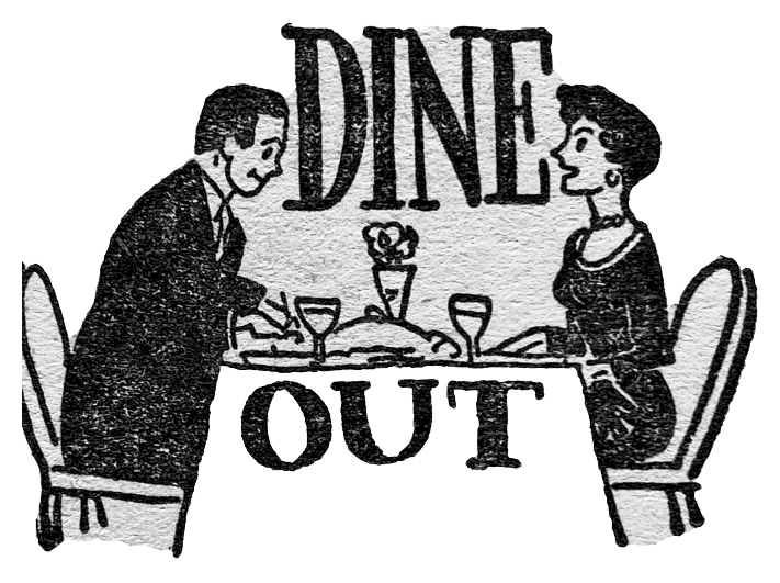 old cartoon of a couple dining