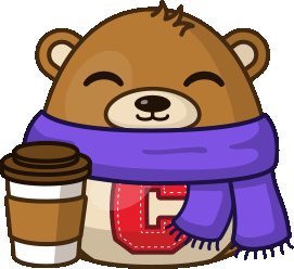 Cornell bear plushie wearing a cozy scarf