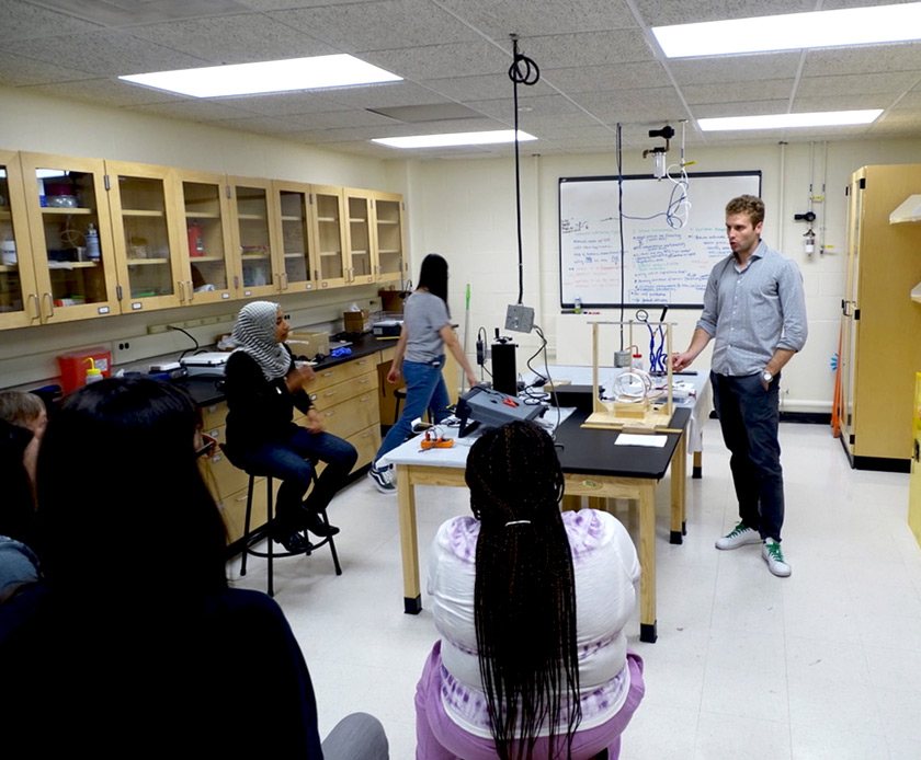 Ludovico Cestarollo PhD '24 hosting a magnetism demonstration for high school STEM teachers from New York City in summer 2021. Ludovico is an international doctoral student at Cornell and a client at the IC VITA clinic.