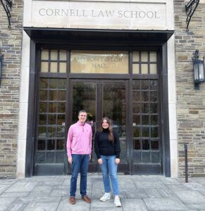 Thomas Godwin and VITA volunteer Claire Dobbs (3L) outside Cornell Law’s Myron Taylor Hall. Claire says the VITA program gives her “the opportunity to work directly with clients, something that traditional law school courses do not.”