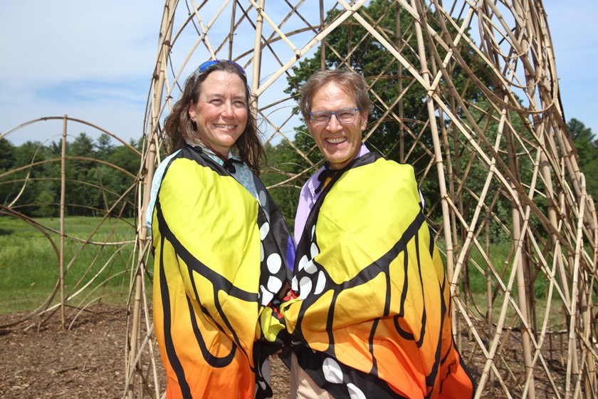 The Myth Makers, Donna Dodson and Andy Moerlein MFA ’82, at a reception for “The Butterfly Fairy,” a sculpture commissioned by Tower Hill Botanical Garden in Massachusetts to celebrate the inauguration of their Pollinator Garden.