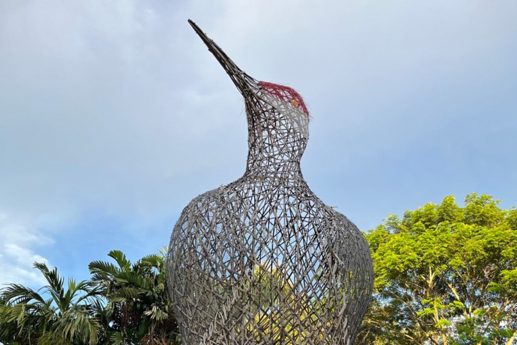 “Towering,” a 30-foot-tall sandhill crane, pays homage to early Miami settler Ebenezer Woodbury Franklin.