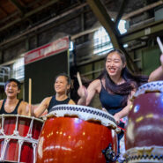Yamatai, a student taiko drumming club, performs at Club Fest.