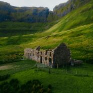 Castle Ruins on a green landscape in Ireland