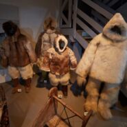 Greenland's winter clothing on display in a museum.