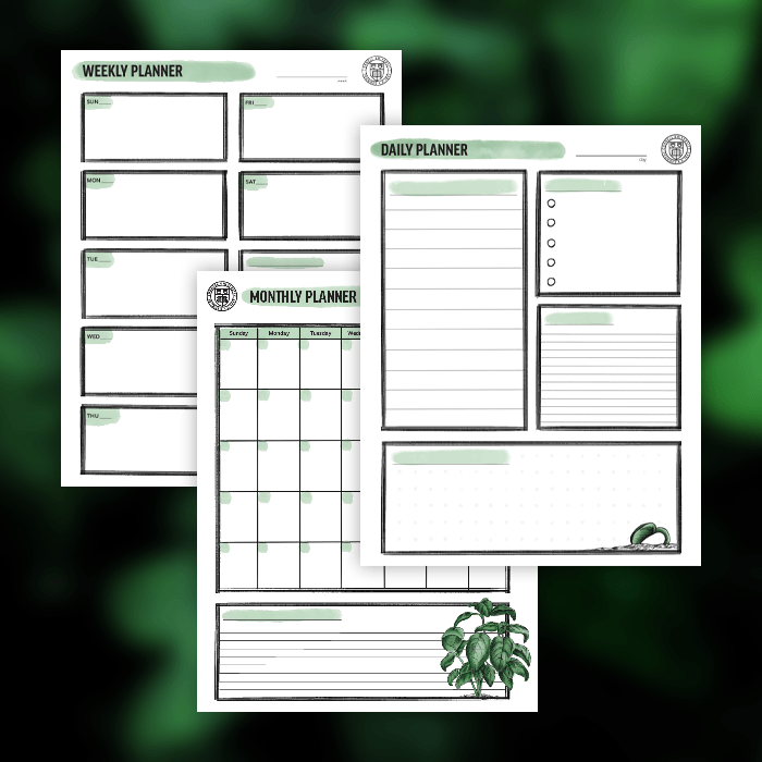 icon-size preview of monthly, weekly, and daily planner pdfs