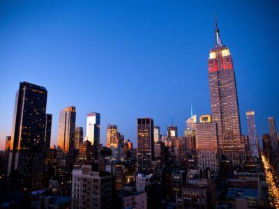 New York City skyline at sunset