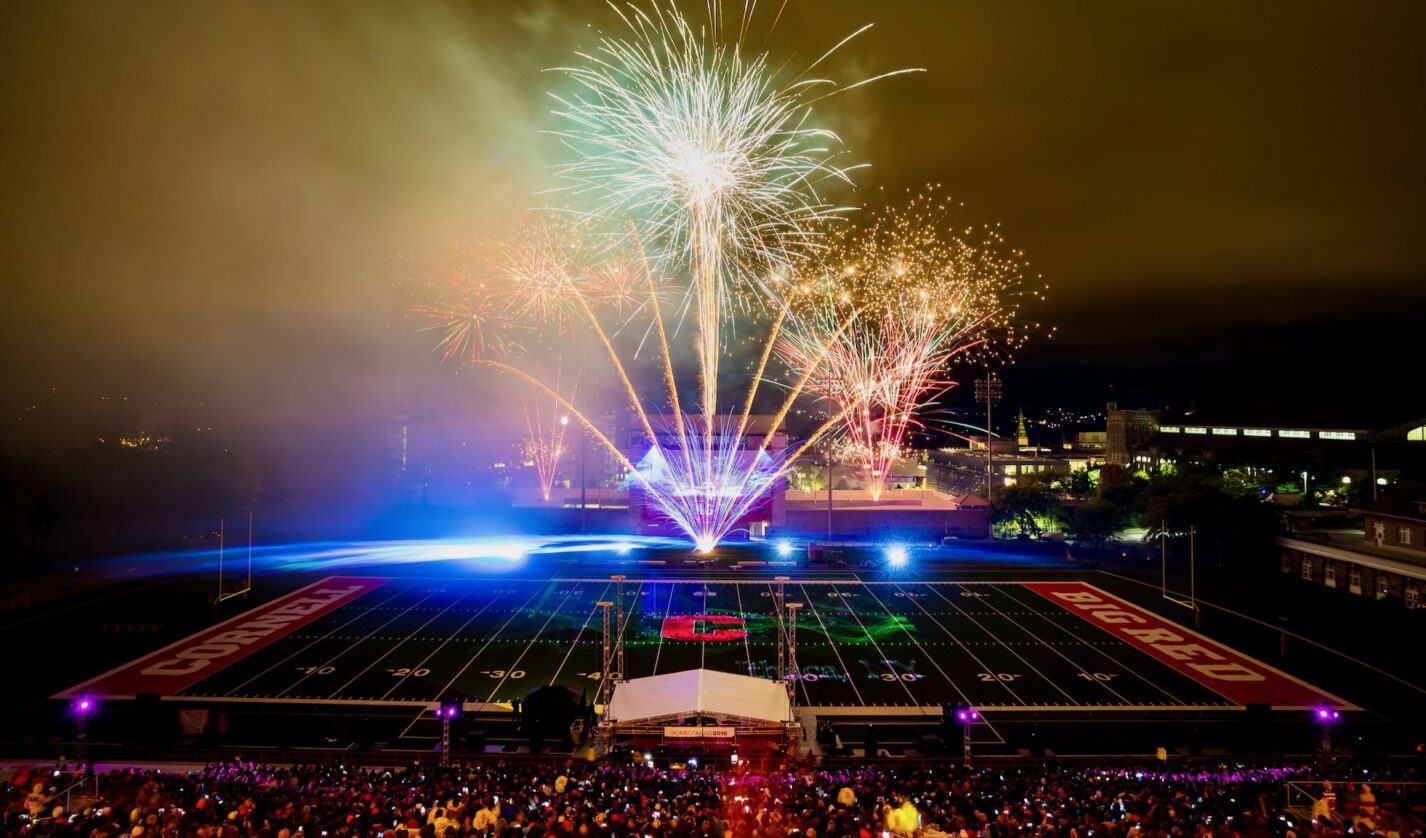 fireworks and lasers over stadium