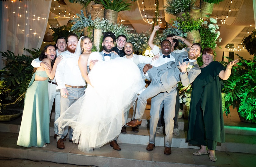 Paul’s wedding in Colombia in May 2024, with four members of Cornell Undergraduate Veteran’s Association, family, and friends in attendance