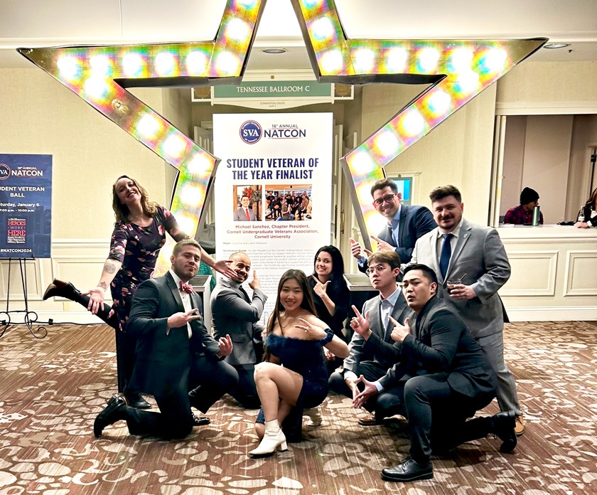 Student veterans traveled to Nashville to represent Cornell University at the Student Veterans of America National Conference (SVA NATCON), where they celebrated the nomination of former CUVA president Michael Sanchez ’23 for the Student Veteran of the Year Award.