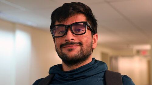 Student wearing smart glasses