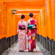 The Fushimi Inari Shrine includes 10,000 red torii gates as it winds up Inari Mountain.
