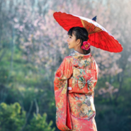 A Japanese woman wearing kimono